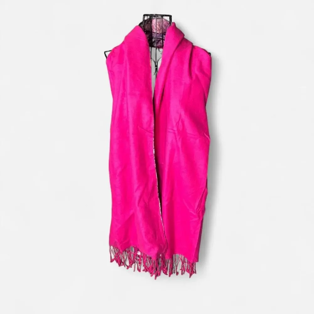 Luxury 100% Mulberry Silk Rose Floral Graphic Print Pashmina Scarf Fringe Trim